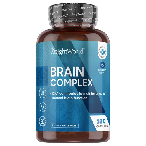 Brain Complex - Tillskott för mental prestanda - Naturligt kosttillskott som inkluderar vitaminer - 180 kapslar