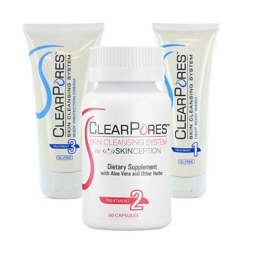 ClearPores Body Acne Kit - Helhetsmetod för hud med akne - 170ml tvätt, 60 kapslar & 170ml kräm