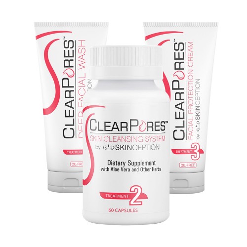 ClearPores Facial Acne Kit - Helhetsmetod för hud med akne - 227ml tvätt, 60 kapslar & 114ml kräm