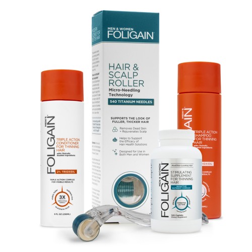 Foligain Men's Bundle - Thinning Hair Combo Pack for Men - With Natural Shampoo & Conditioner - Includes Device & Supplement - ShytoBuy