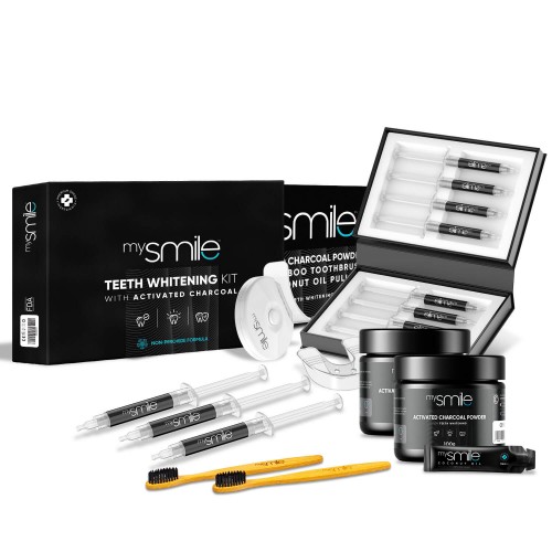 MySmile Bundle - Tandblekningspaket/kit - Peroxidfritt och Skonsamt Tandblekning kit - Tandskena, Gele och Blått Ljus för Tandblekning hemma