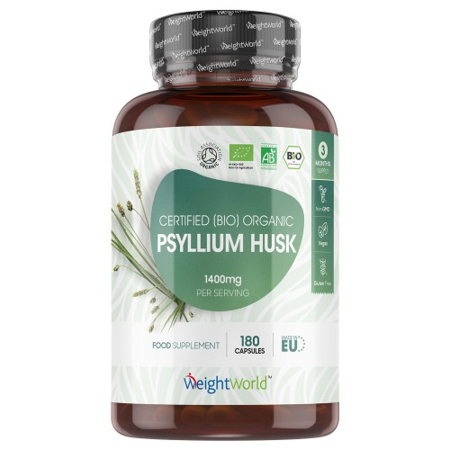 Psyllium Husk 1400 mg, 180 kapslar - Kostfiber mot förstoppning med psylliumfröskal kapslar