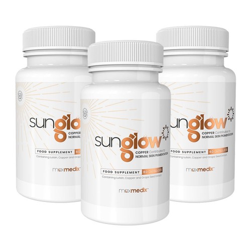 Sunglow - 3 Pack - Soltabletter som hjälper dig uppnå naturlig solbränna - Naturligt Brun-utan-Sol - Lutein, Koppar & Vindruvskärnextrakt - 3x60